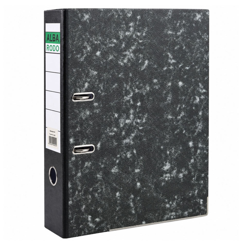 Segtuvas su svirtiniu mechanizmu A4, 80 mm, pilkas marmurinis, 34,5 × 29 × 8 cm