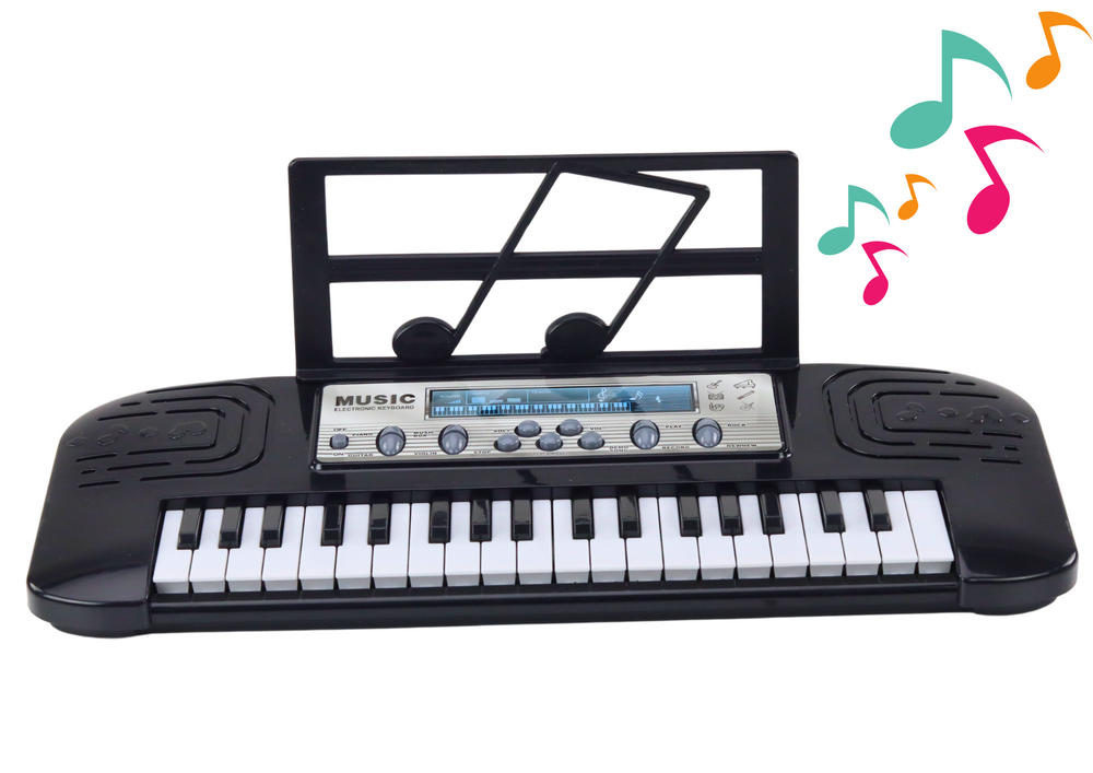 Elektroninis pianinas vaikams su mikrofonu ir stovu, juodas