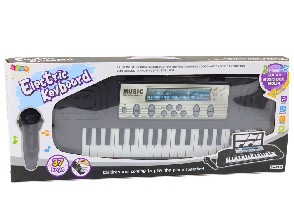Elektroninis pianinas vaikams su mikrofonu ir stovu, juodas