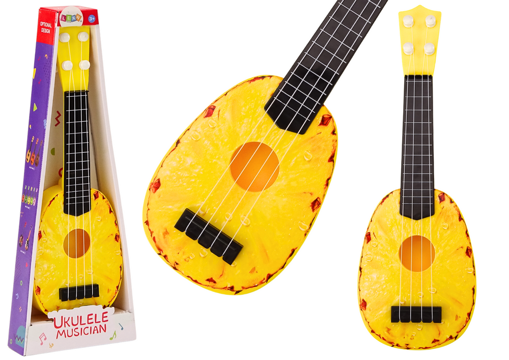 Vaikiška ukulelė su ananaso motyvu, 34 cm
