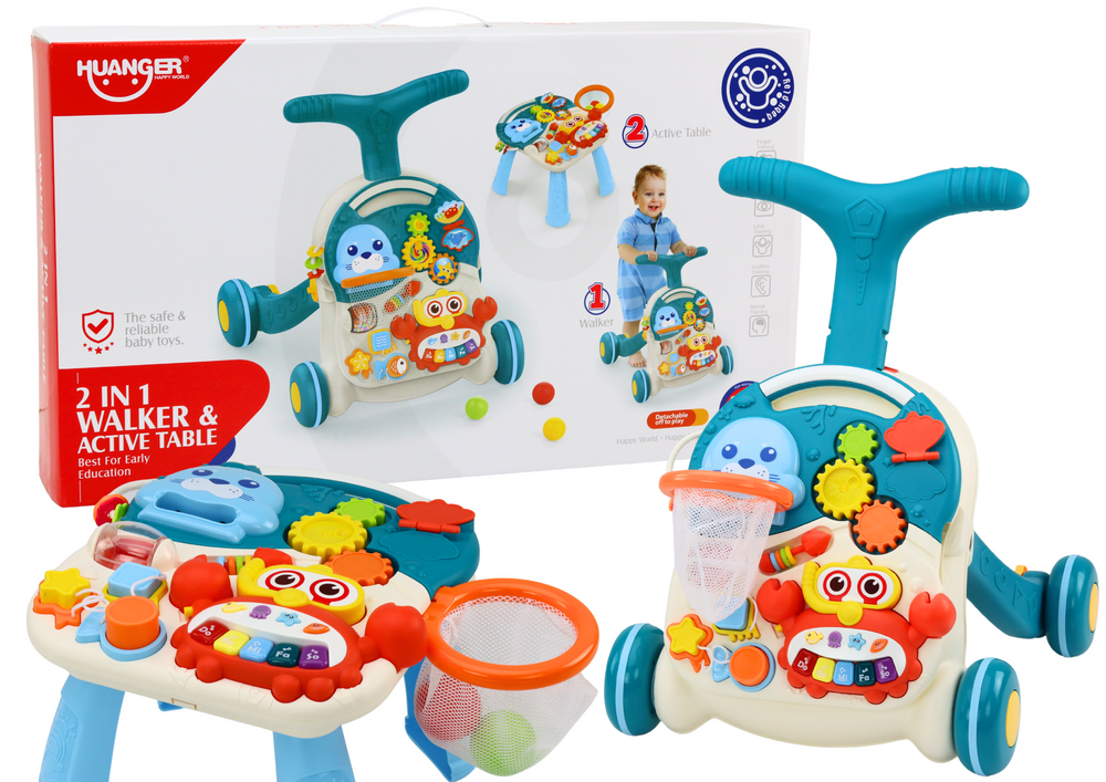 Edukacinis stumdukas-stalas 2in1 walker, mėlynas