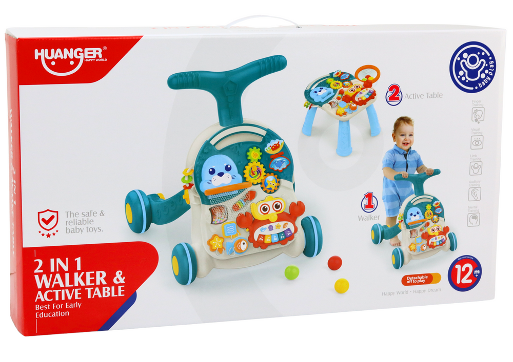 Edukacinis stumdukas-stalas 2in1 walker, mėlynas