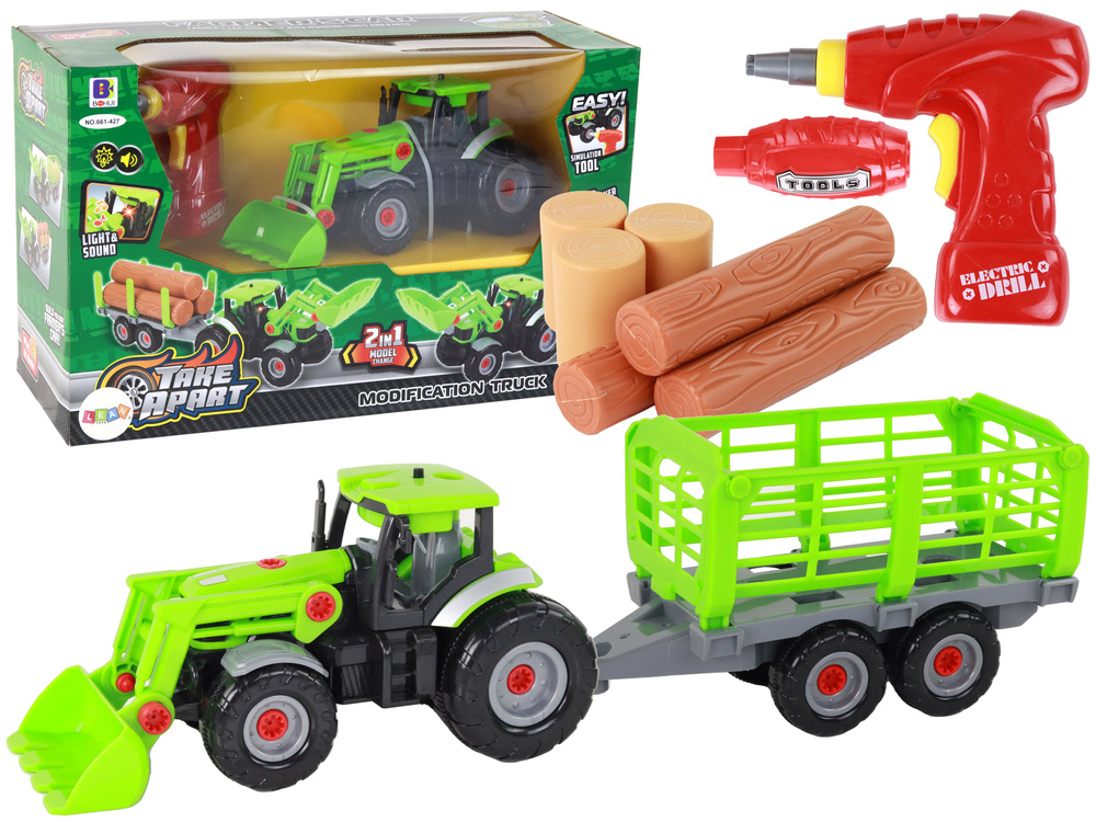 Surenkamas traktorius su priedais lean toys