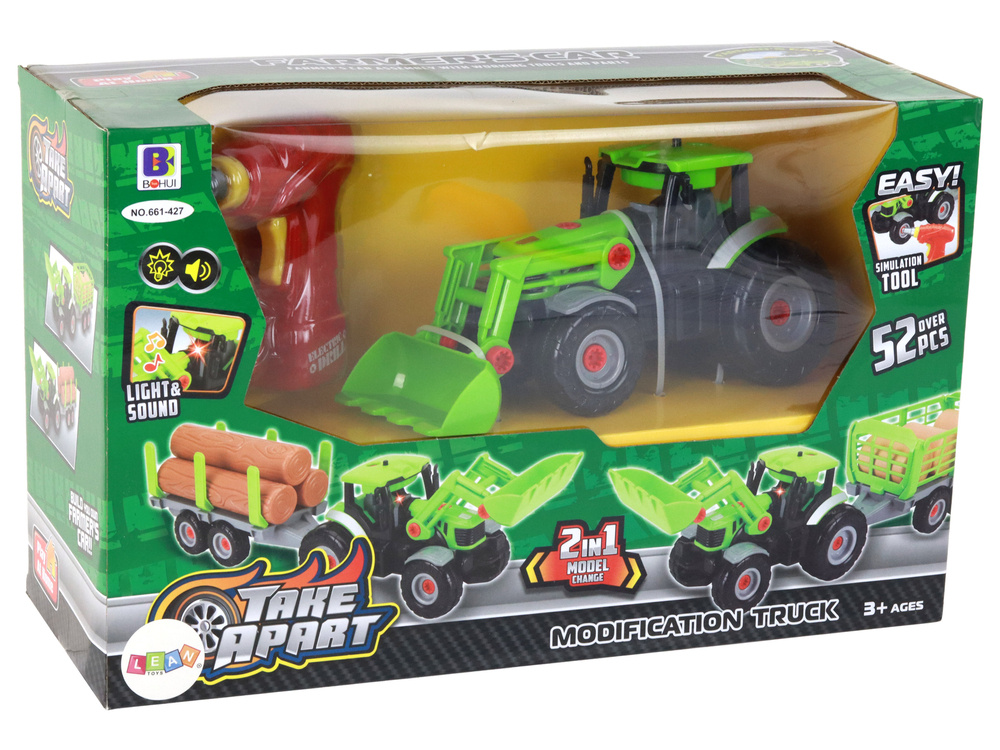 Surenkamas traktorius su priedais lean toys