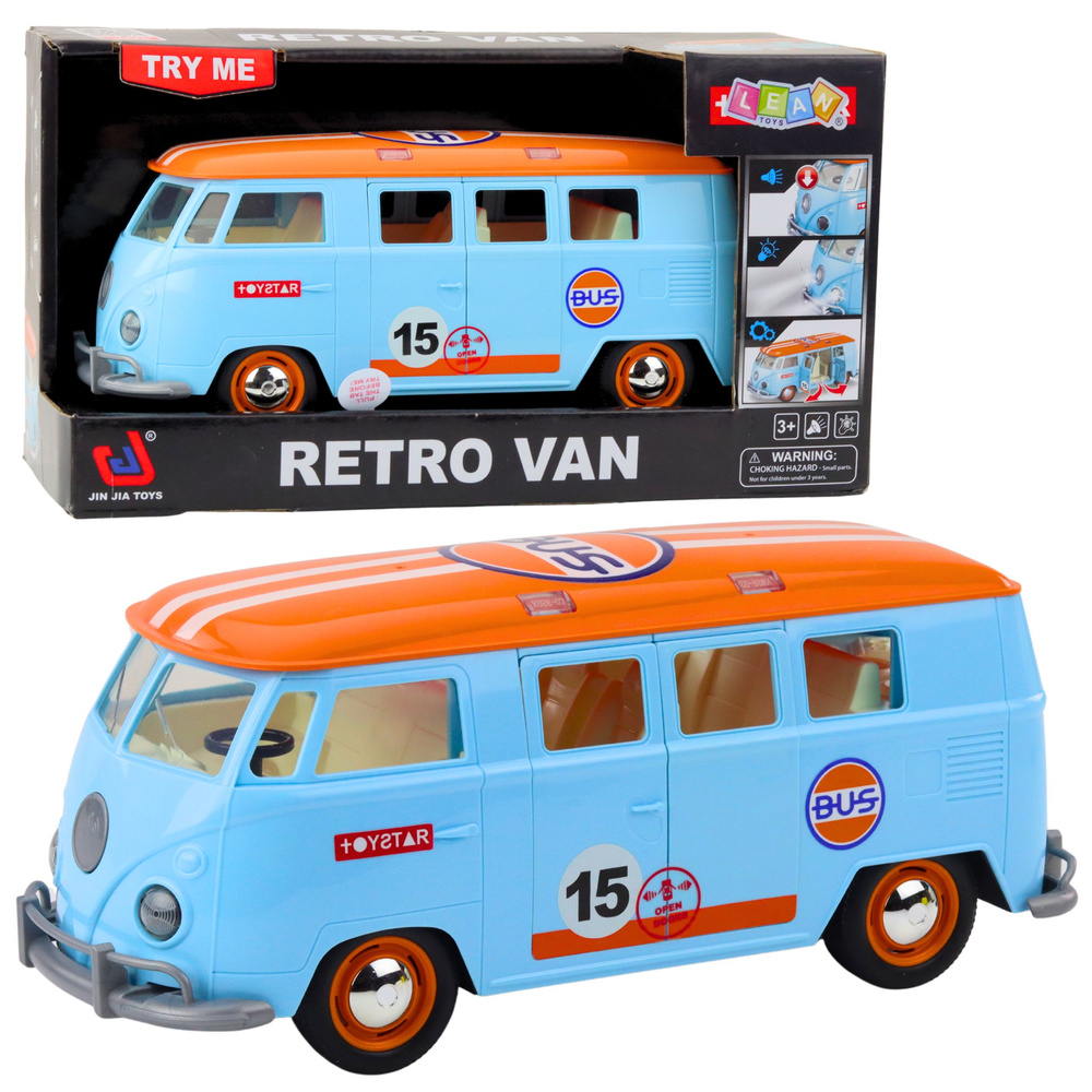 Žaislinis retro mikroautobusas su šviesomis ir garsu, 26.5x11x10.5 cm