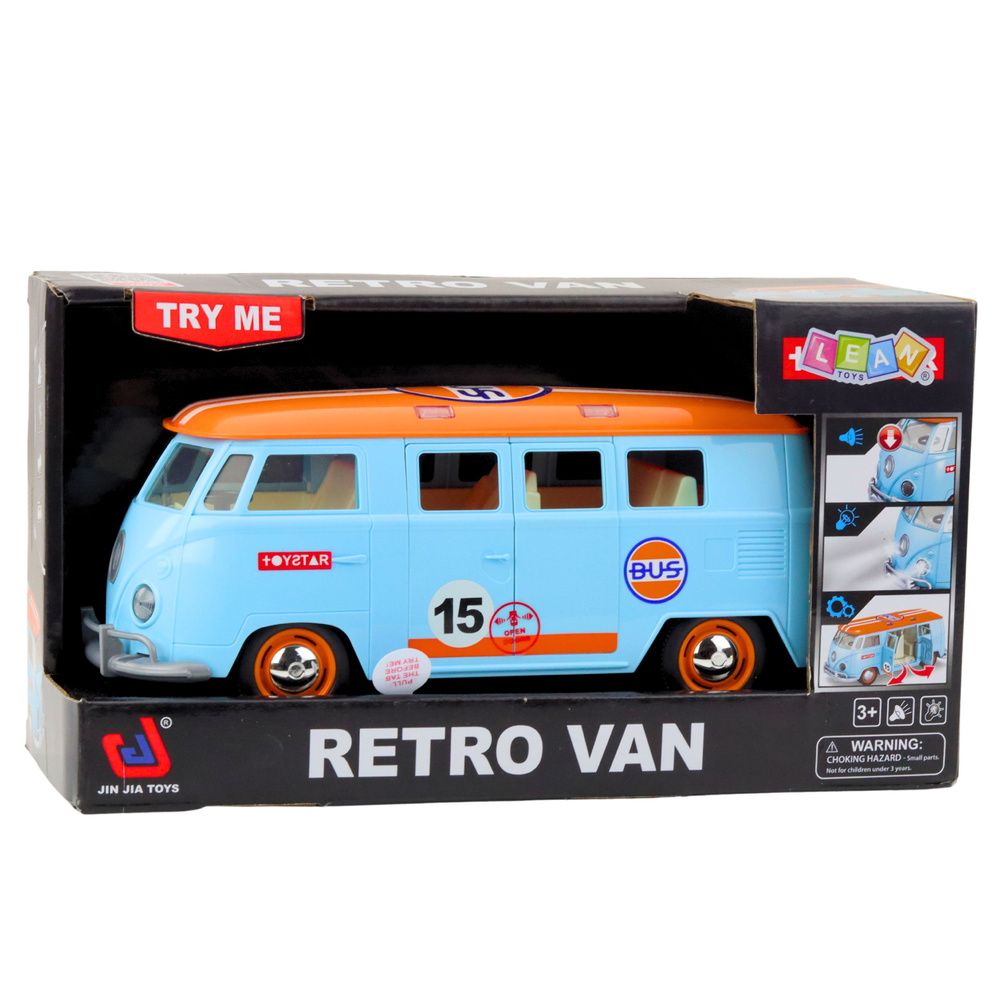 Žaislinis retro mikroautobusas su šviesomis ir garsu, 26.5x11x10.5 cm 2