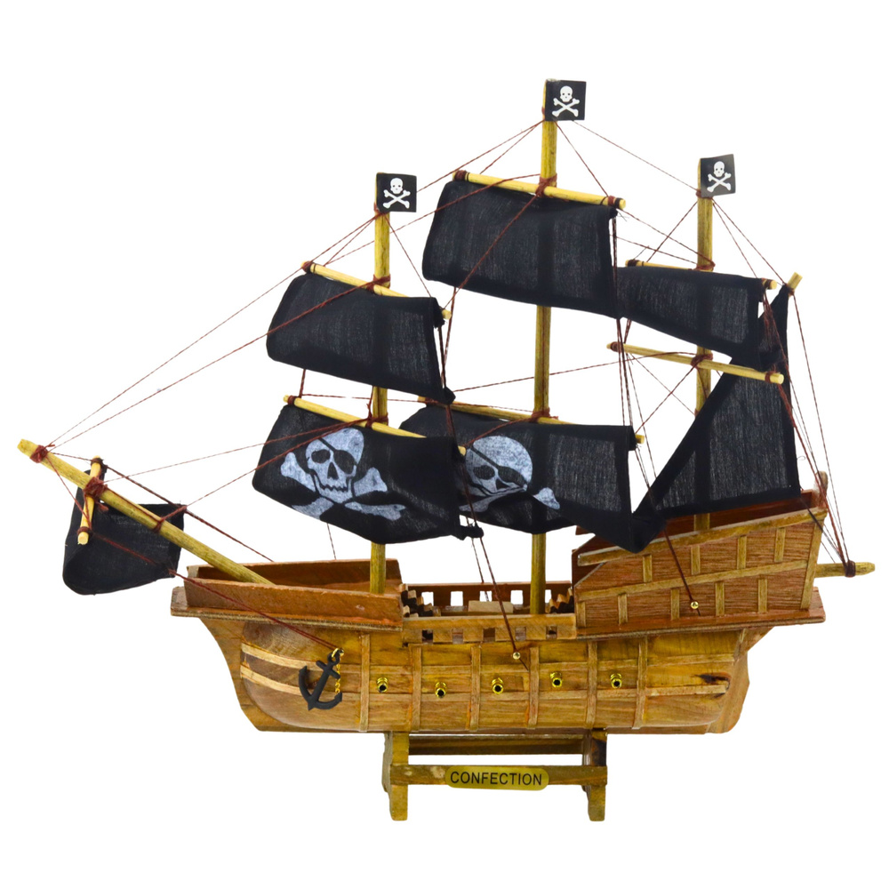 Pirato laivo modelis su juodomis burėmis 33x29 cm