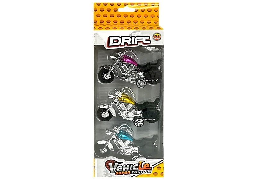 Trijų žaislinių motociklų rinkinys