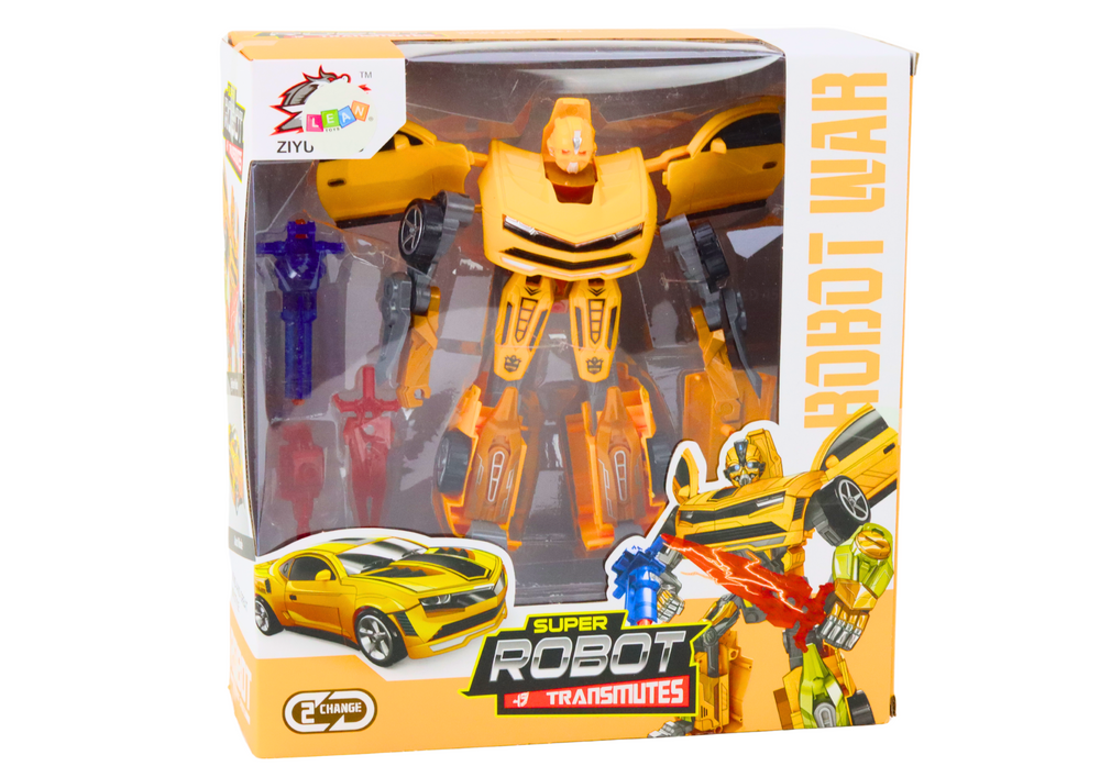 Geltonas auto-robotas 2in1 žaislas