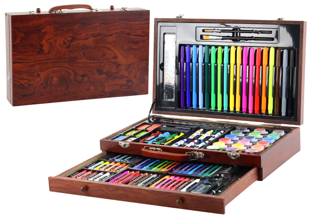 Dailės rinkinys mediniame lagamine – 123 elementai