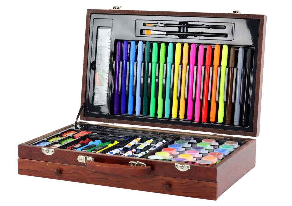 Dailės rinkinys mediniame lagamine – 123 elementai