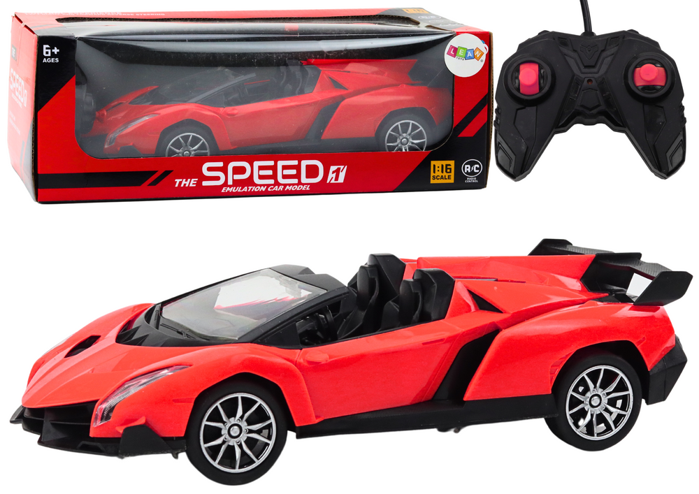 Nuotoliniu būdu valdomas raudonas sportinis automobilis rc 1:16