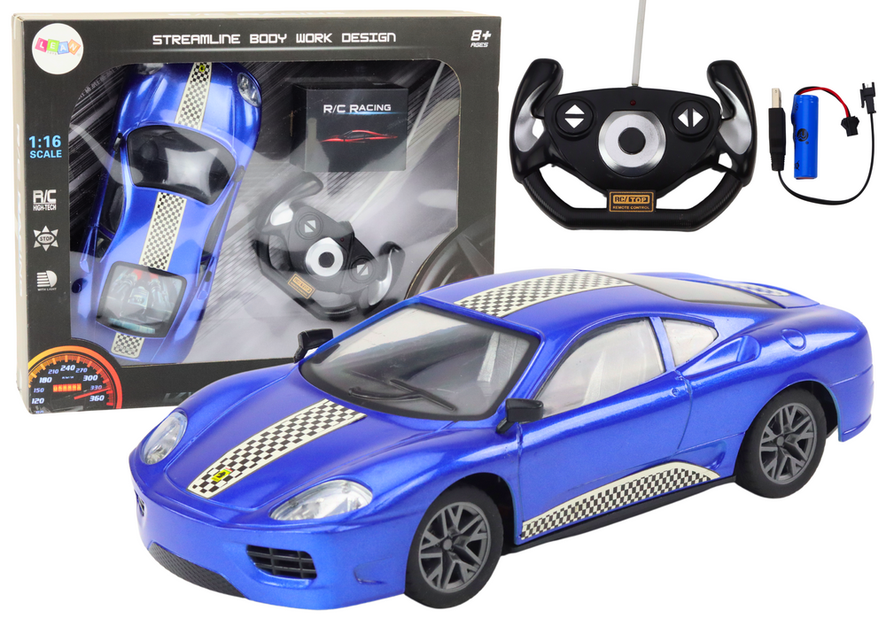 Mėlynas nuotolinio valdymo automobilis 1:16 su šviesomis