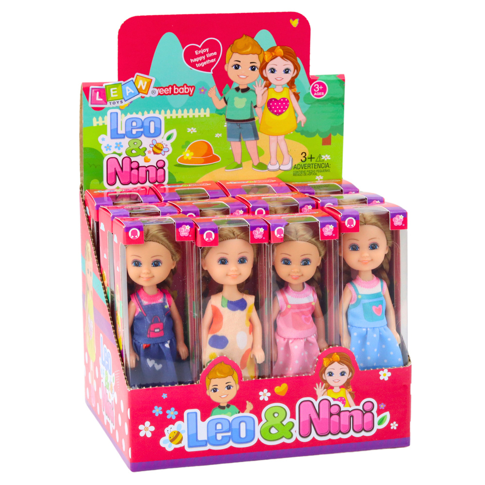Mini lėlė su ilgais plaukais ir suknele, 15 cm