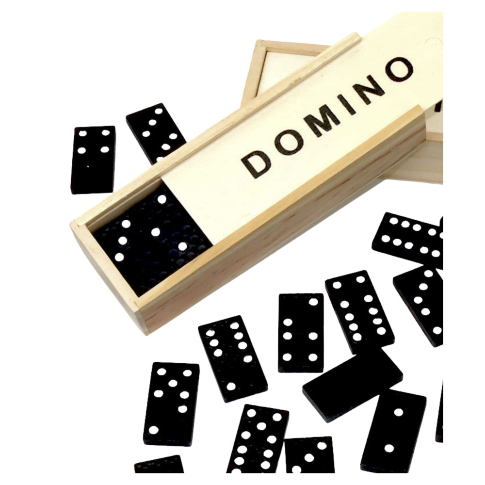 Medinis domino žaidimas su 32 kaladėlėmis dėžutėje