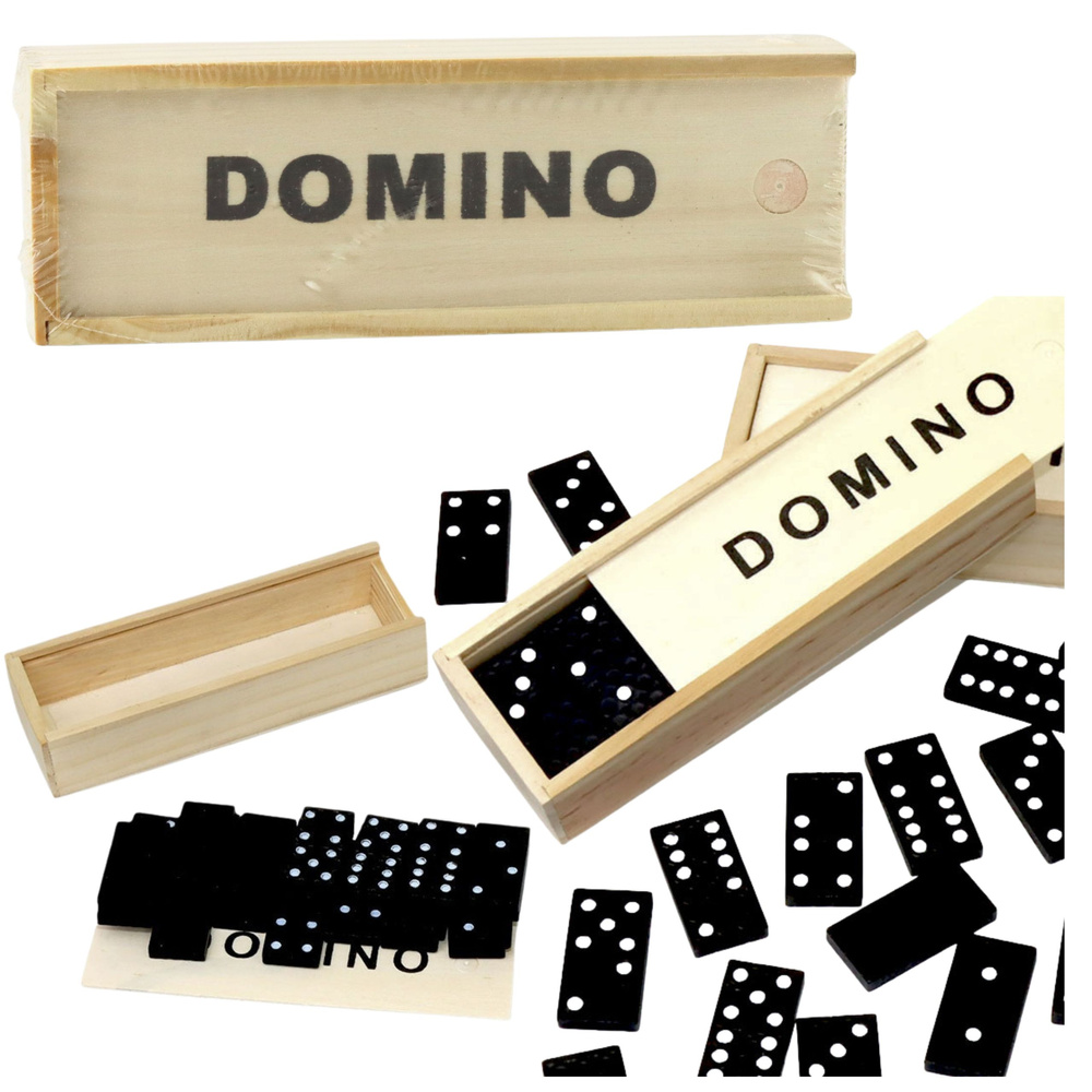Medinis domino žaidimas su 32 kaladėlėmis dėžutėje