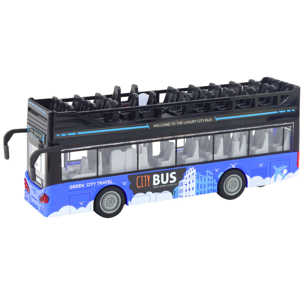 Dviaukštis miesto autobusas 1:16 su šviesomis ir garsais, mėlynas 1
