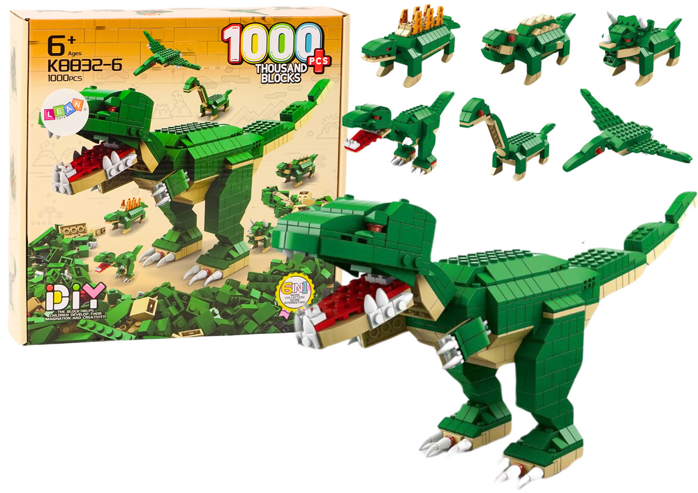 Statybiniai Blokeliai Dinozauras Lean Toys 6In1, 1000 D.