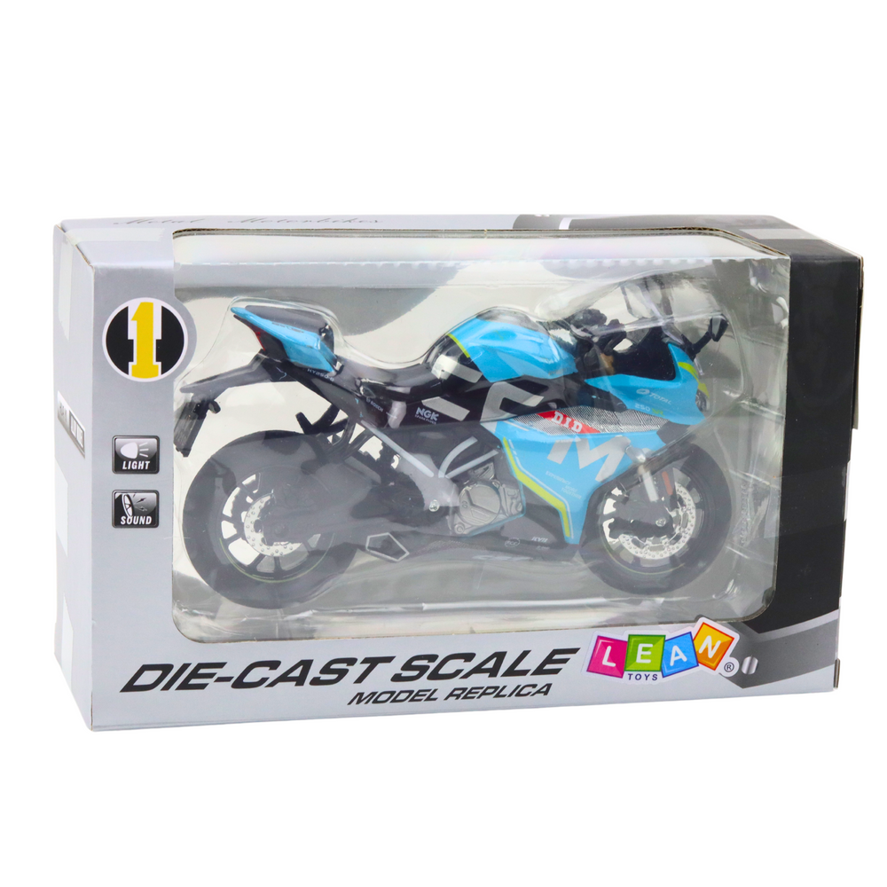 Sportinis metalinis motociklo modelis 1:12 su šviesomis ir garsais