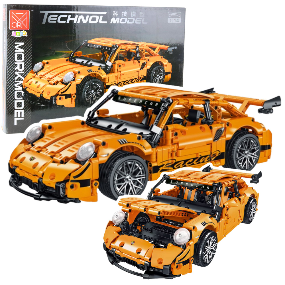 Konstruktorius sportinis automobilis gt racing 1:14, 1268 detalių, oranžinis
