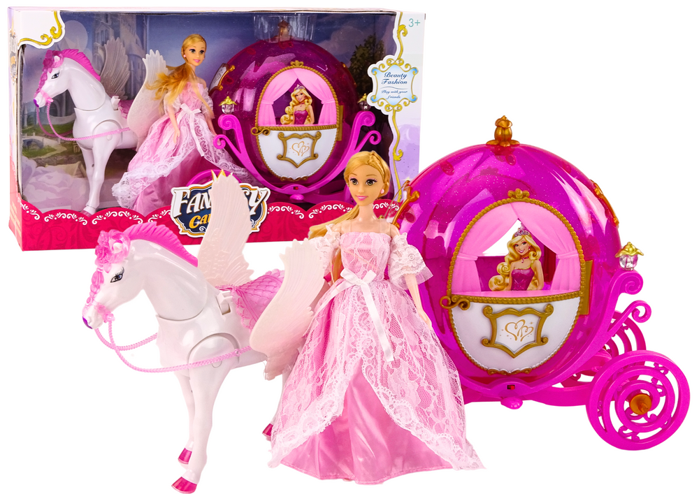 Princesės karieta su pegasu ir lėle