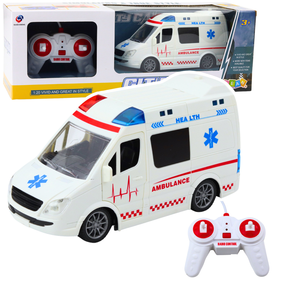 Nuotolinio valdymo greitosios pagalbos automobilis su šviesomis ir garsais, 20 cm