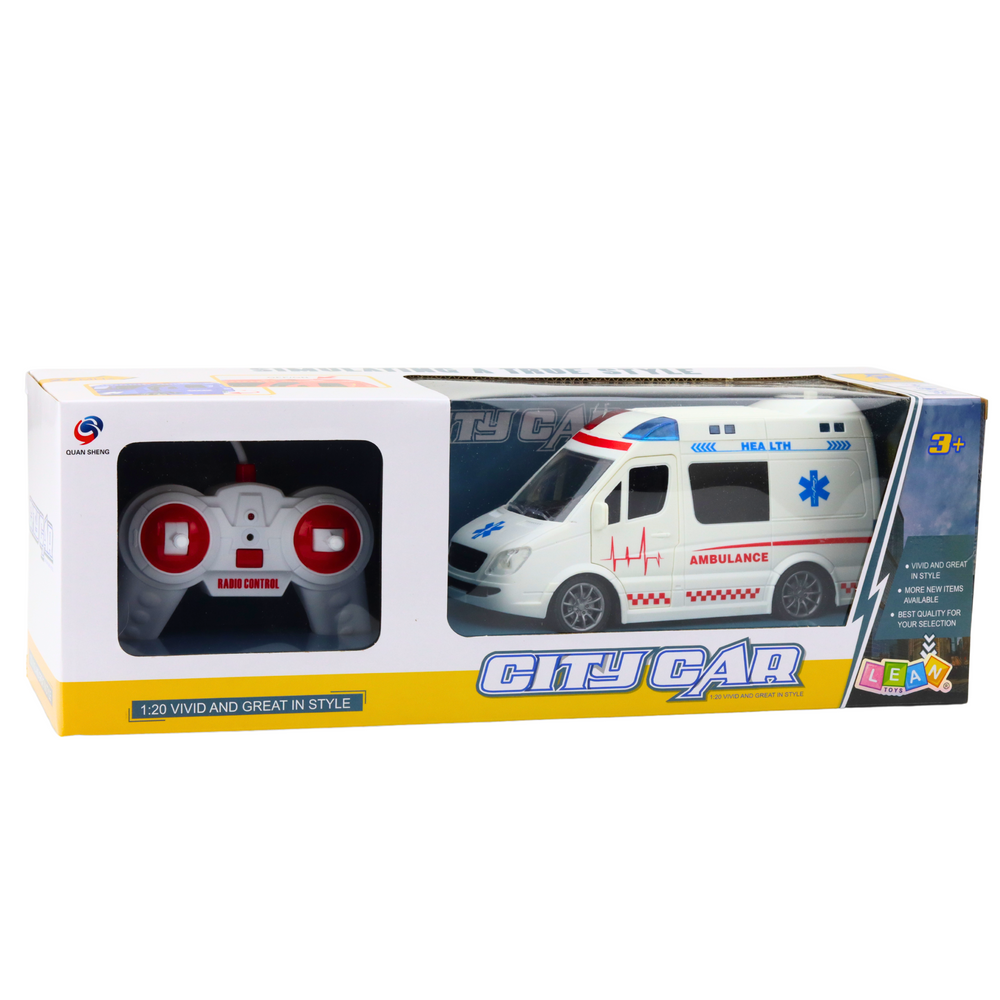 Nuotolinio valdymo greitosios pagalbos automobilis su šviesomis ir garsais, 20 cm