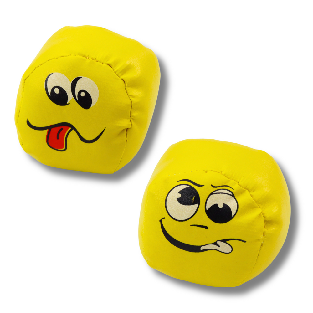 Minkštų geltonų kamuoliukų su emocijomis rinkinys, 6 vnt., 7 cm