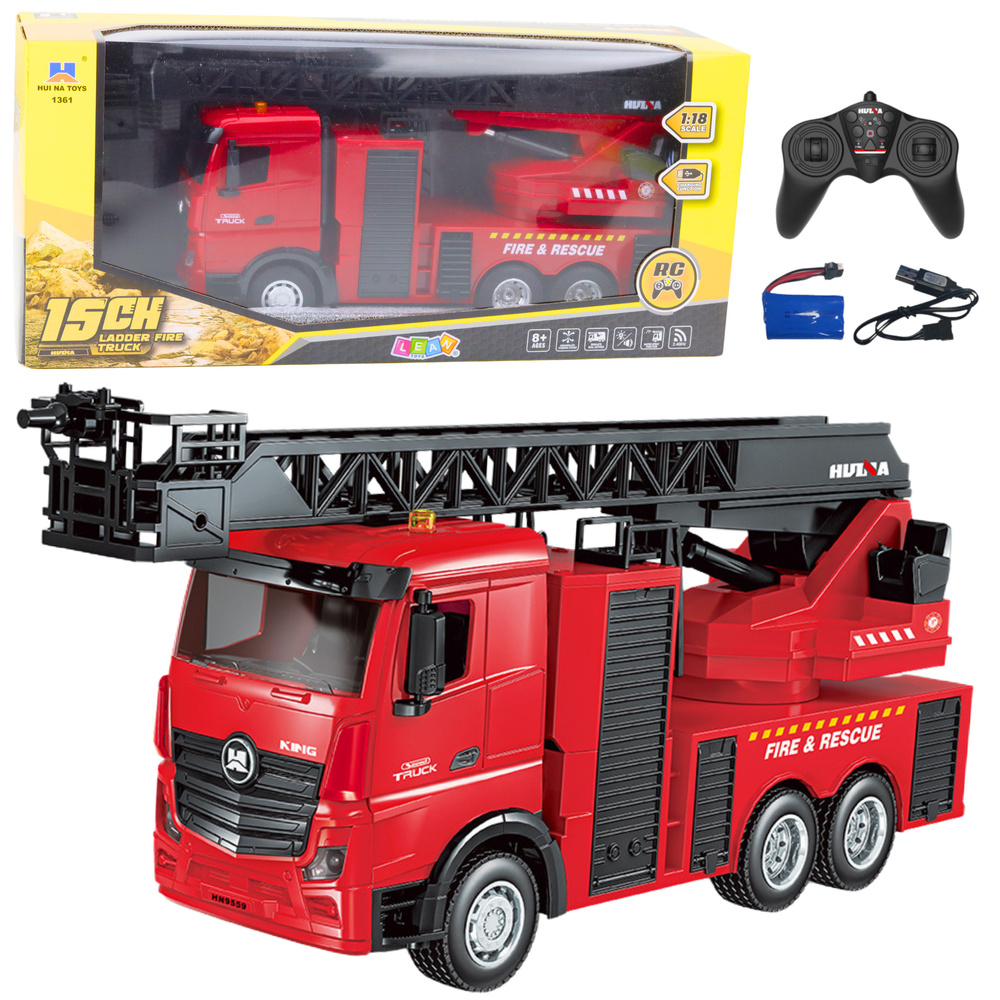 Nuotoliniu būdu valdoma gaisrinė su kopėčiomis hui na toys 15ch 1:18