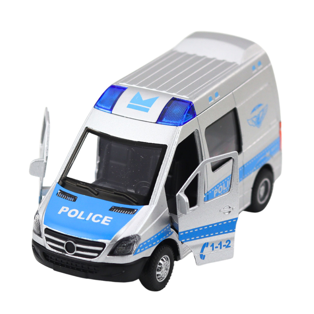 Policijos automobilis 1:32 su traukimo mechanizmu, šviesomis ir garsu