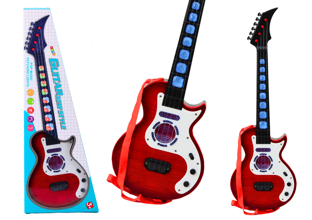 Elektrinė gitara vaikams su šviesos efektais, raudona, 54 cm
