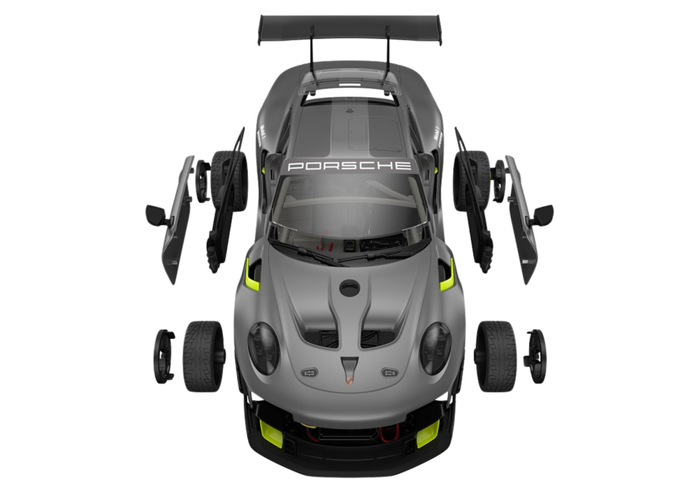 Rastar nuotolinio valdymo konstruktoriaus rinkinys 1:18 porsche 911 gt2 pilka (68 elementai)