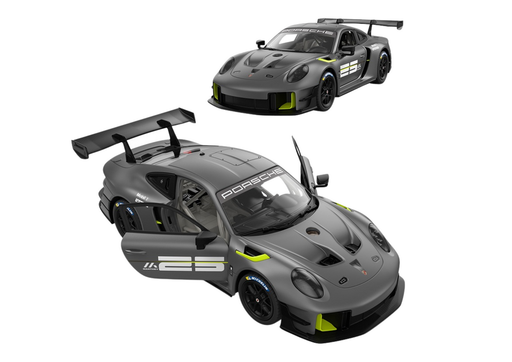 Rastar nuotolinio valdymo konstruktoriaus rinkinys 1:18 porsche 911 gt2 pilka (68 elementai)