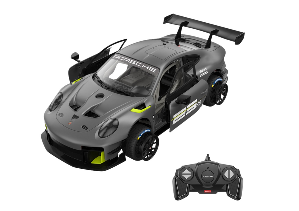 Rastar nuotolinio valdymo konstruktoriaus rinkinys 1:18 porsche 911 gt2 pilka (68 elementai)