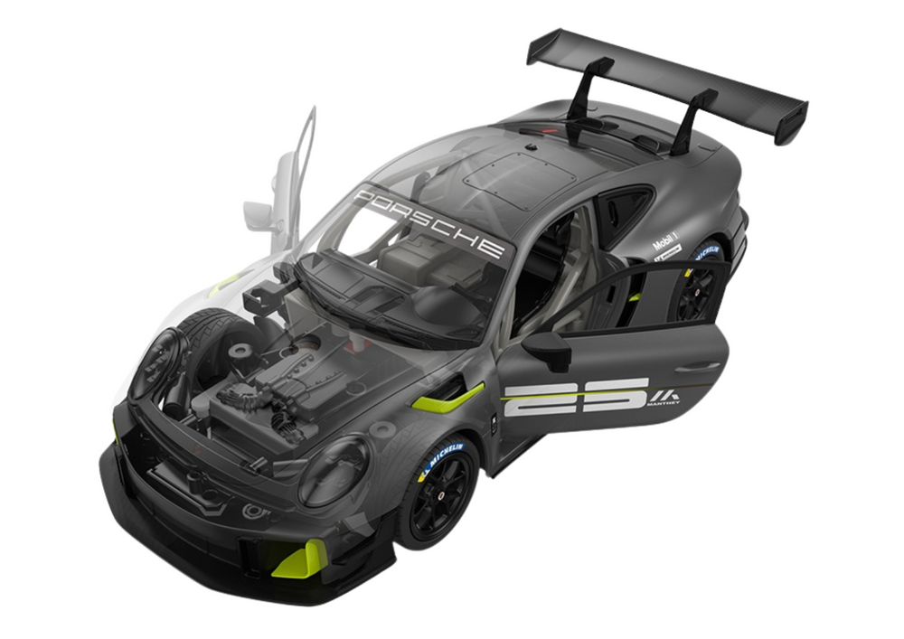 Rastar nuotolinio valdymo konstruktoriaus rinkinys 1:18 porsche 911 gt2 pilka (68 elementai)