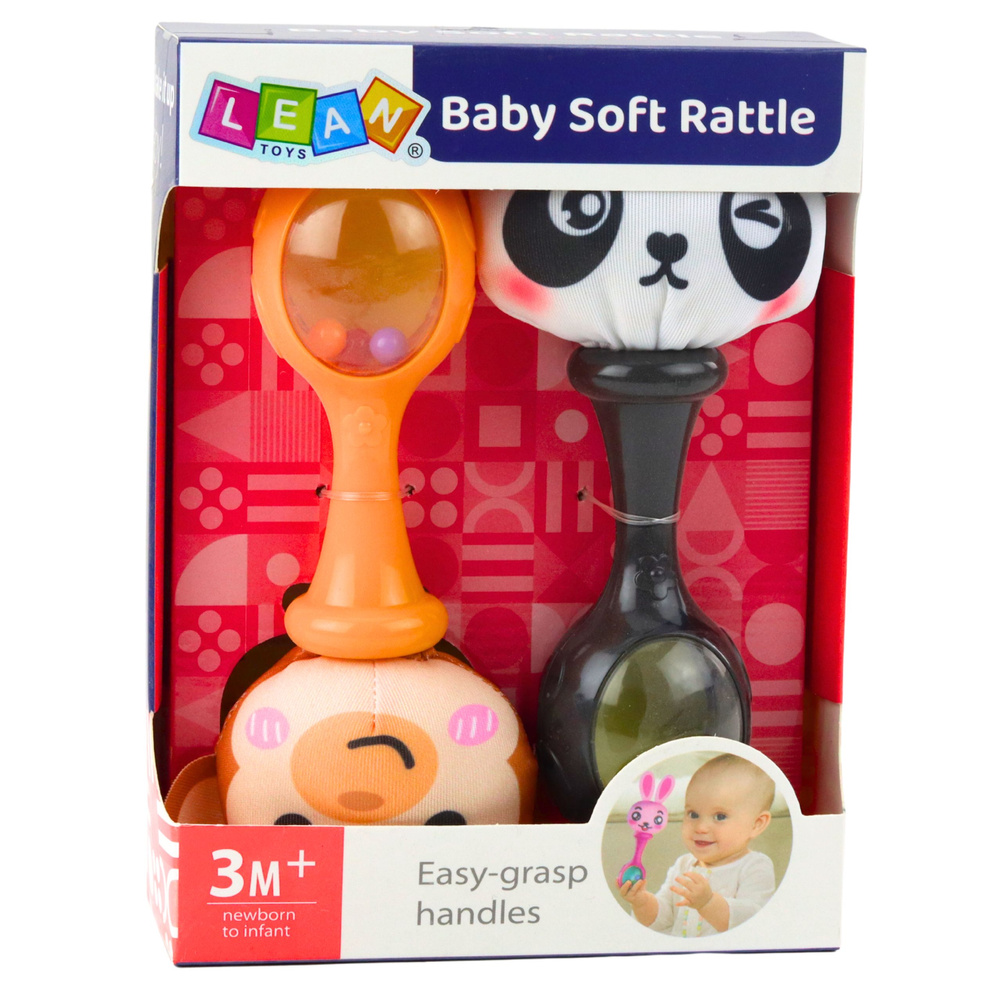 Sensorinių barškučių rinkinys - beždžionė ir panda, 17 x 5.8 x 9 cm