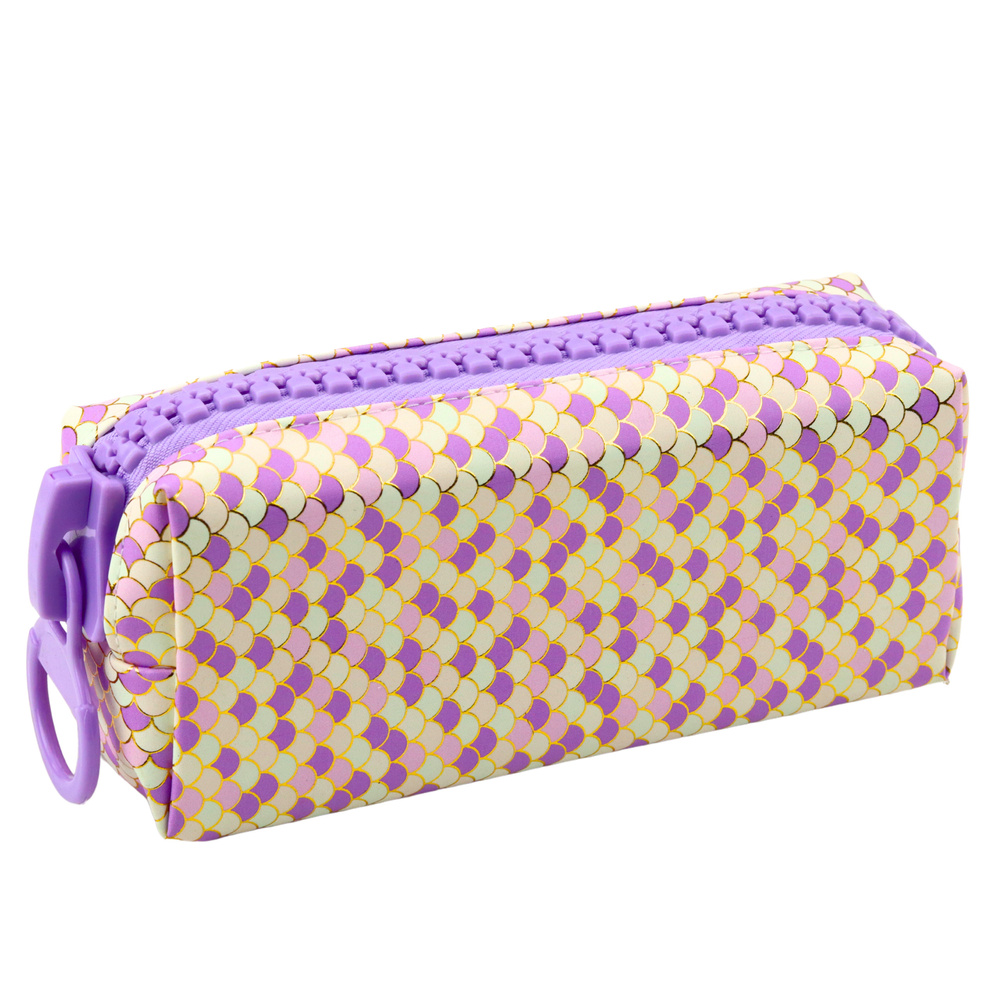 Penalas mokyklai su undinės žvynų raštu, didelis užtrauktukas, violetinis, 21x8x6.5 cm