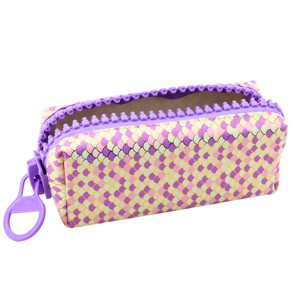Penalas mokyklai su undinės žvynų raštu, didelis užtrauktukas, violetinis, 21x8x6.5 cm