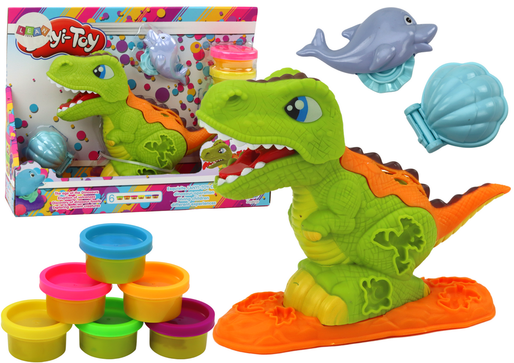 Dinozaurų plastilino rinkinys su 6 spalvomis ir formelėmis