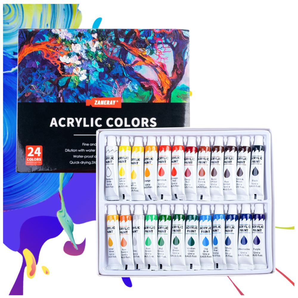 Akrilinių Dažų Rinkinys Meno Kūrybai, 24 x 12 ml