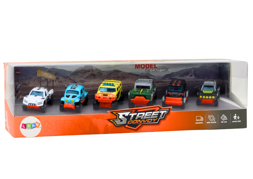 Metaliniai visureigiai automobiliai 1:64, 6 vnt.