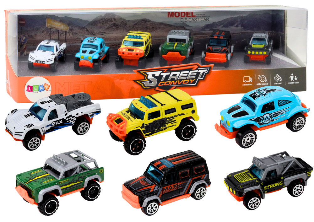 Metaliniai visureigiai automobiliai 1:64, 6 vnt.