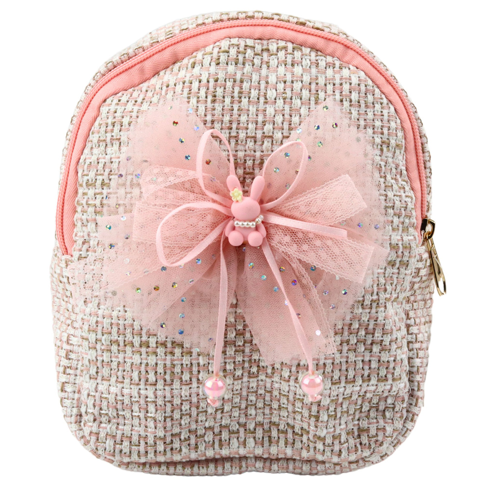 Vaikiška kuprinė su kaspinu ir zuikiu 21 cm, 2 l, pastelinė rožinė