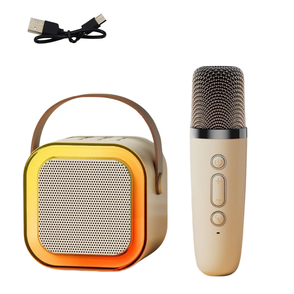 Belaidė karaoke kolonėlė su mikrofonu K12 RGB Bluetooth smėlinė 2