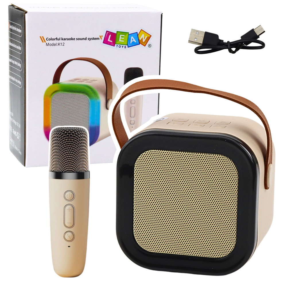 Belaidė karaoke kolonėlė su mikrofonu K12 RGB Bluetooth smėlinė