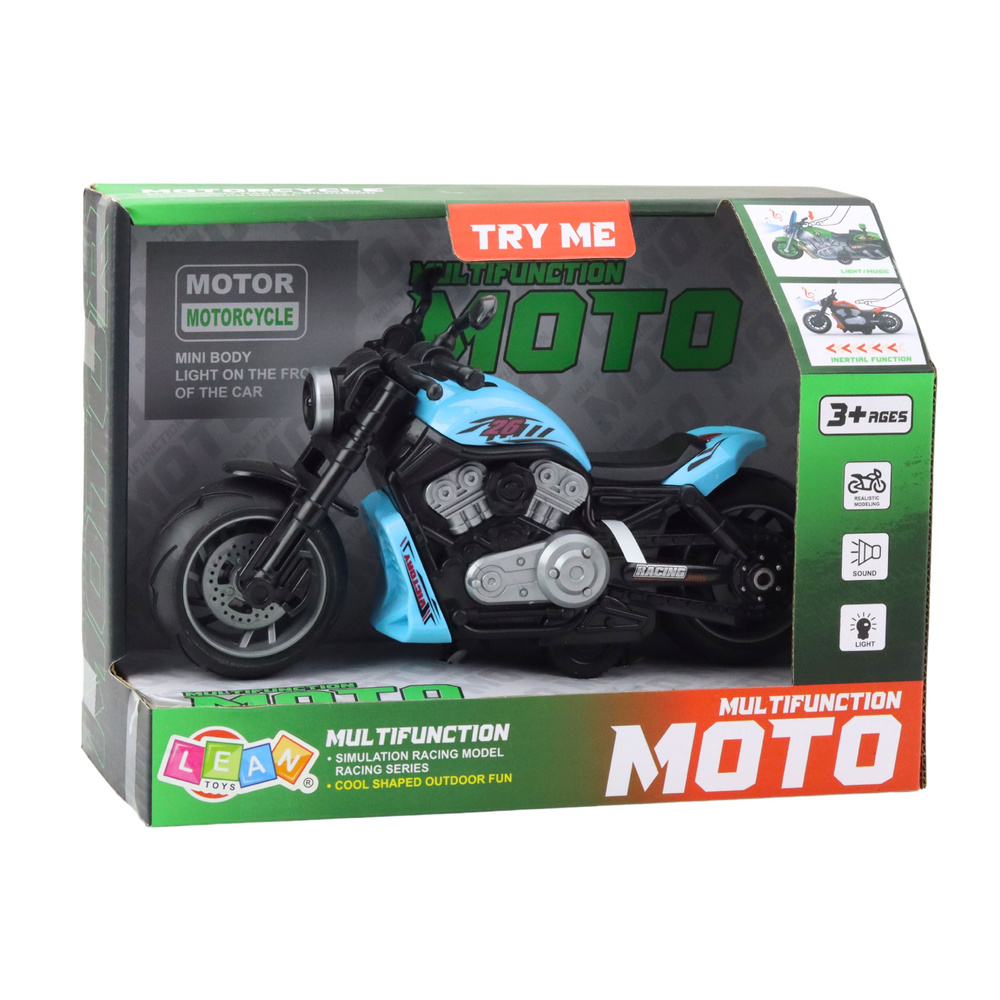 Žaislinis motociklas su šviesomis ir garsais, mėlynas