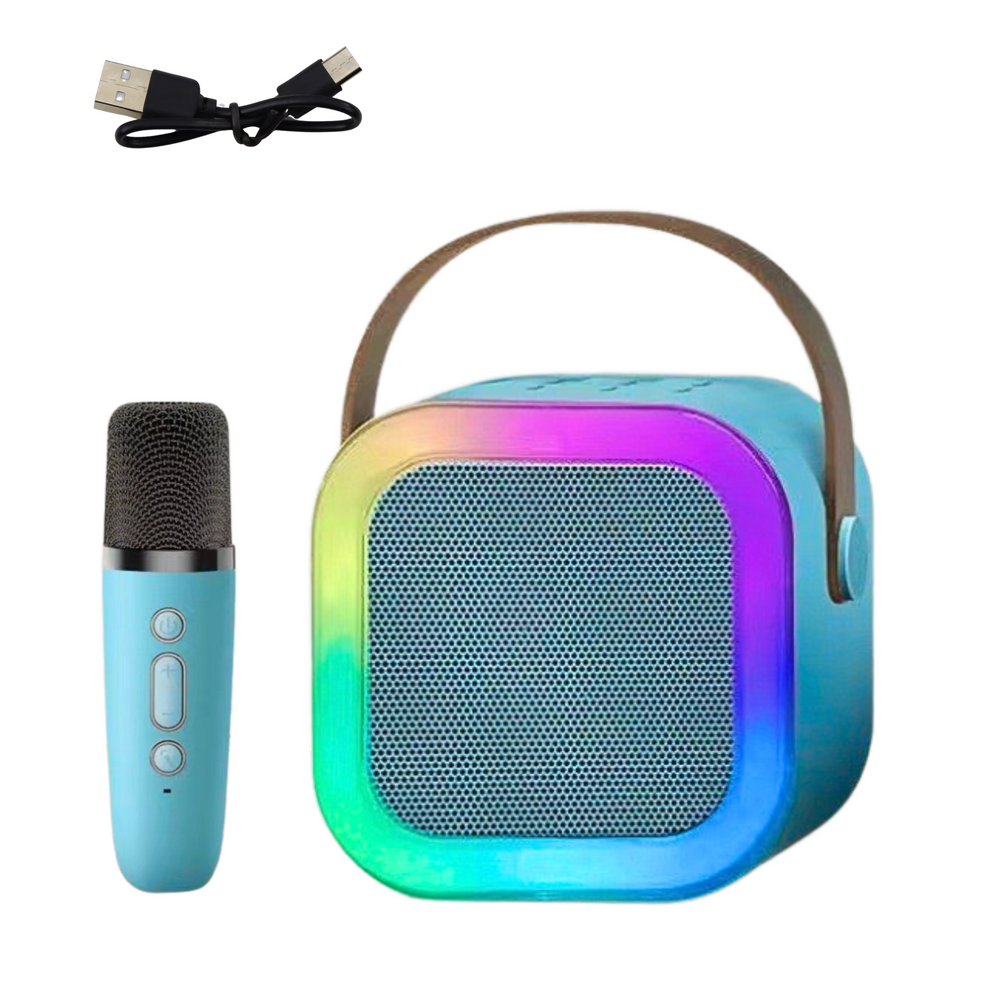Belaidis karaoke garsiakalbis su mikrofonu k12 rgb mėlynas