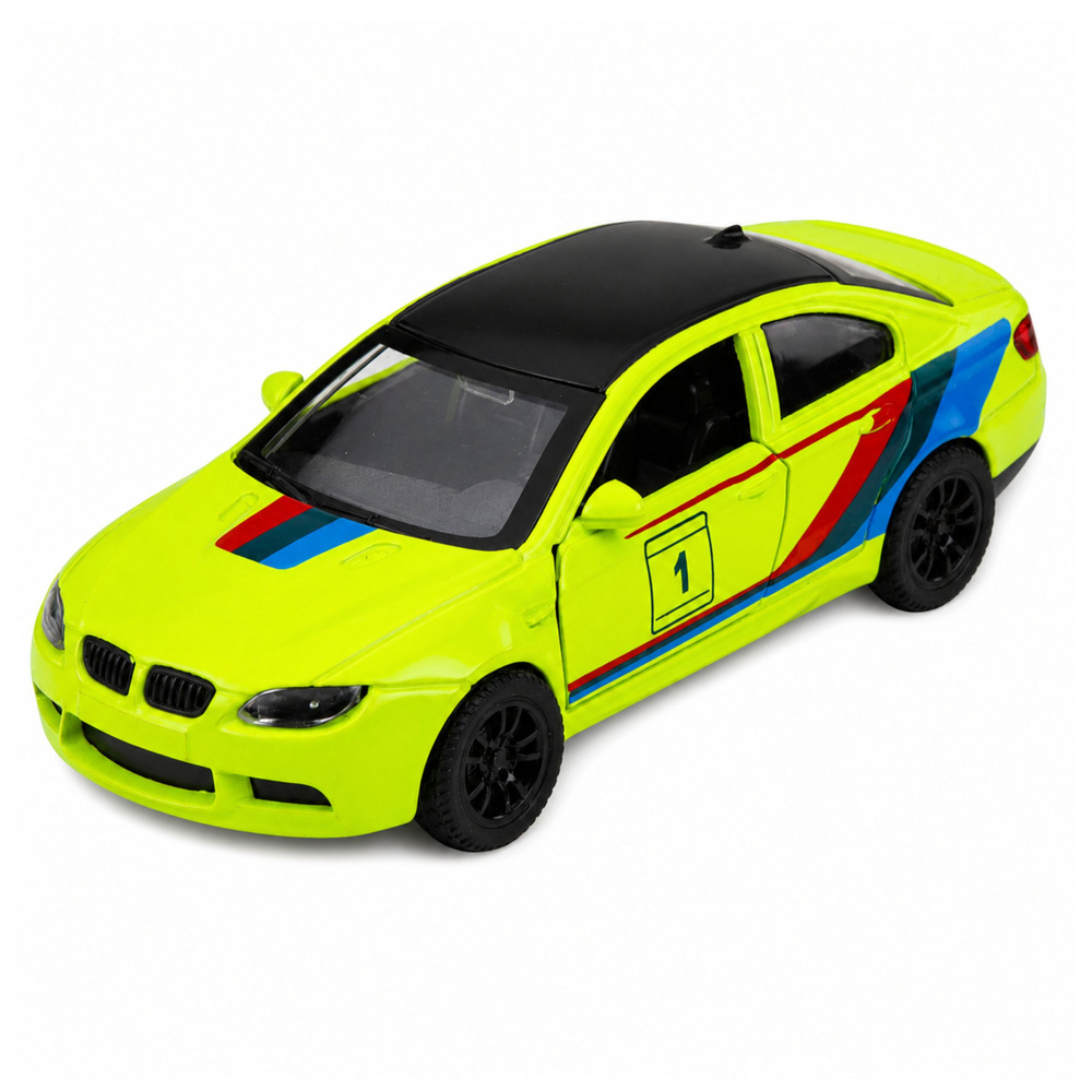 Žaislinis sportinis automobilis su inerciniu mechanizmu ir atidaromomis durimis, geltonas, 12,5 x 5 x 4 cm