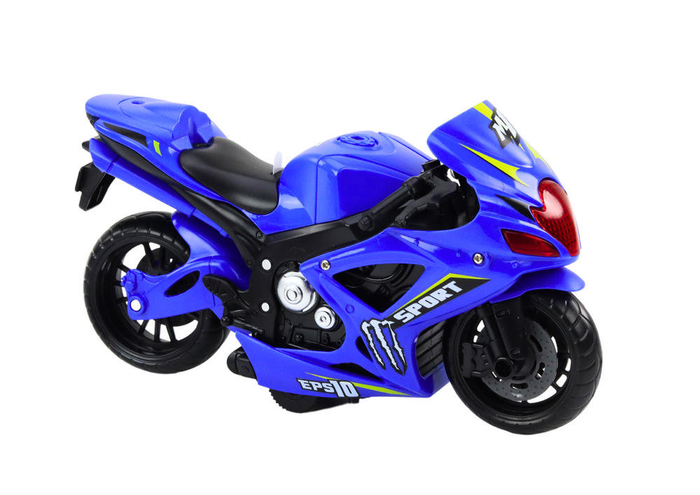 Sportinis motociklas su trinties pavara, šviesomis ir garsu