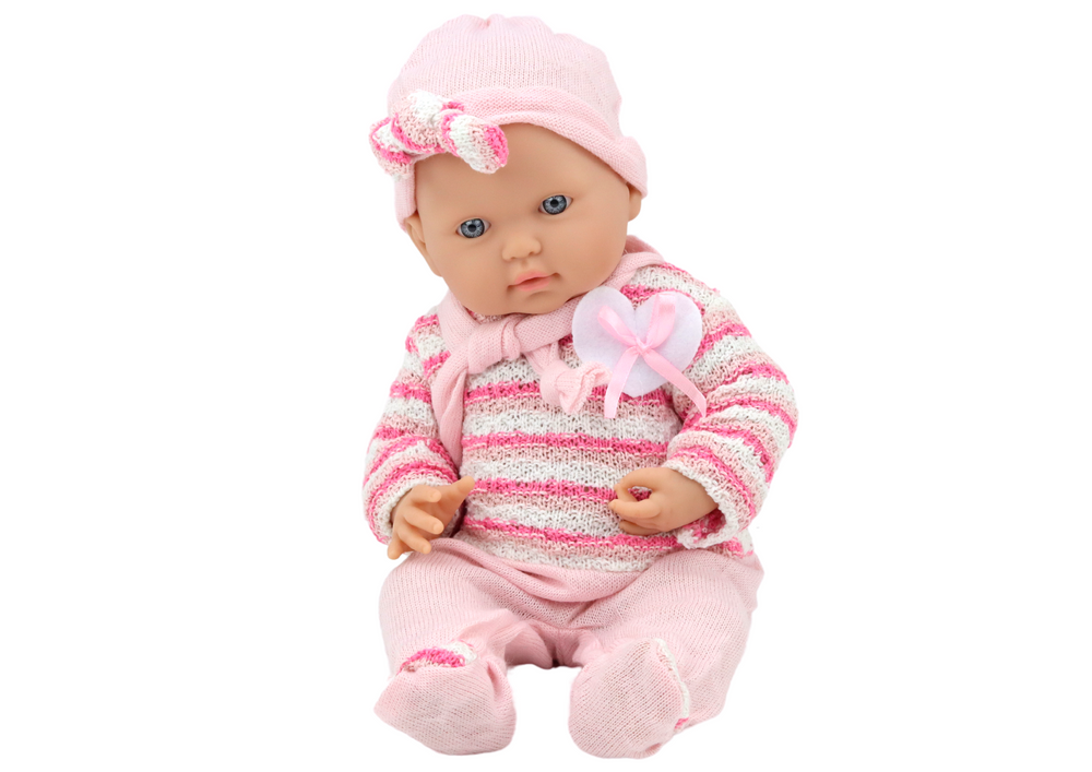 Kūdikio lėlė su dryžuotu rožiniu megztiniu lean toys